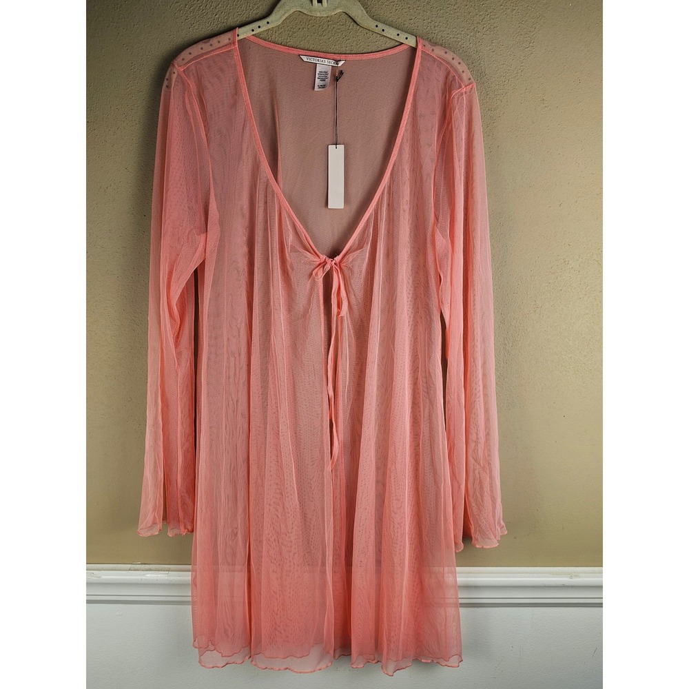 NWT Victoria's Secret Womens Pink Sheer Mesh Babydoll Cardigan XL Swim Coverup